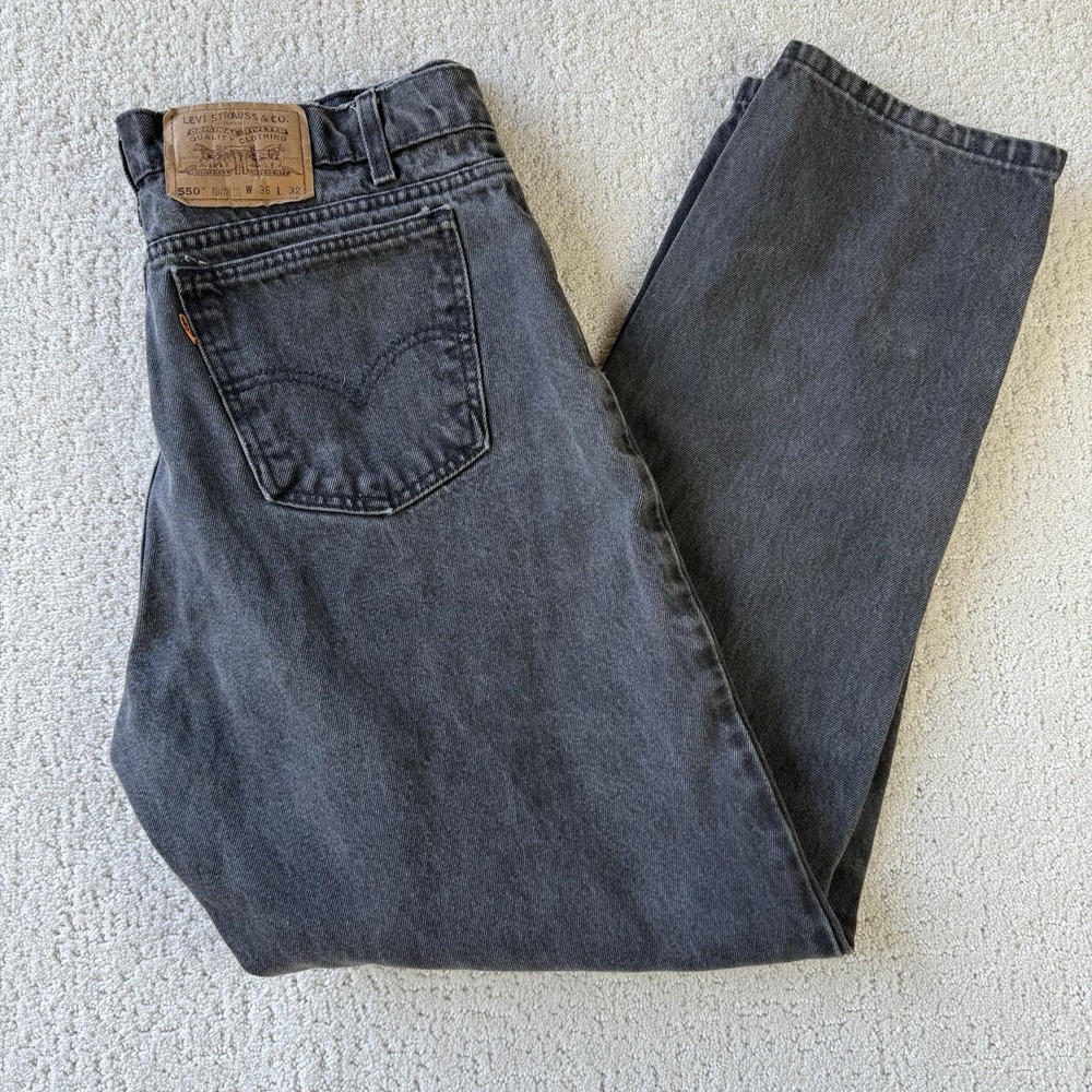 Vintage 1995 Levi's 550 Orange Tab Relaxed Fit Tapered Jeans Black USA W36 L32